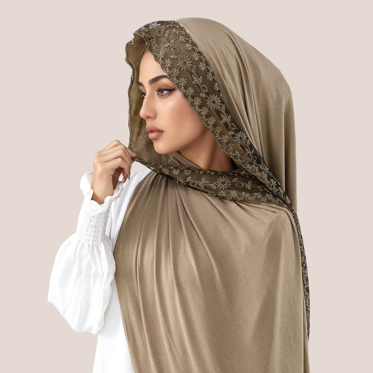 Embroidery Cotton - Koronkowy haft, bawełniany dżersej, muzułmański hidżab,