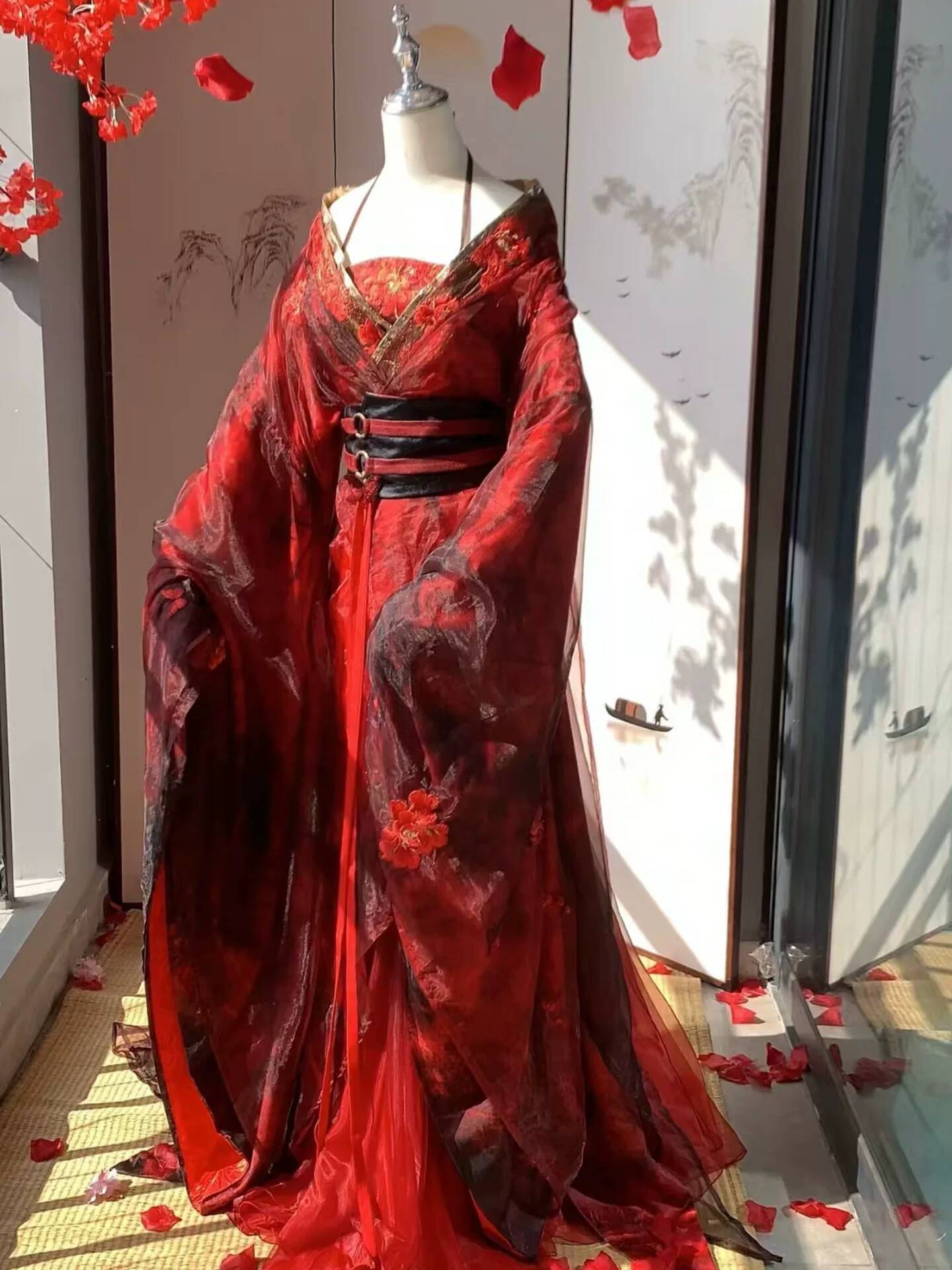 Embroidery Cotton - Nowy Datura Czerwony Hanfu Damski Styl