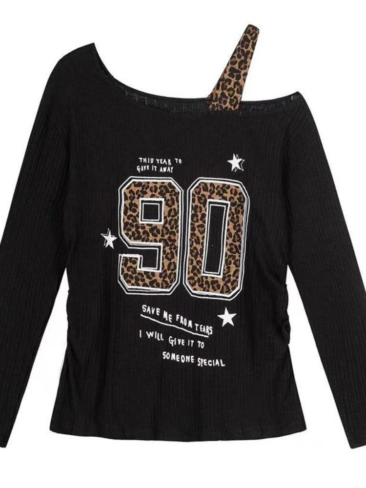 Embroidery Fashion - Koszulka damska Y2K patchworkowa z nadrukiem