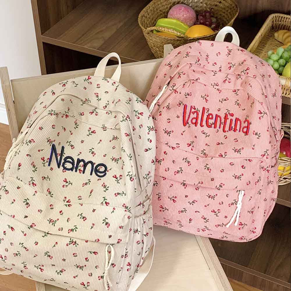 Embroidery Name Designs - Plecak sztruksowy z nadrukiem, personalizowany, dla
