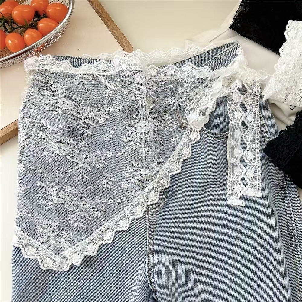 Embroidery Apron - Fartuszek trójkątny Harajuku Y2K z haftowanymi