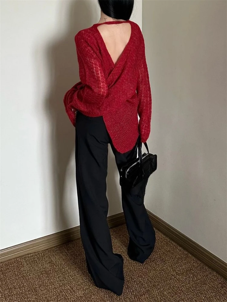 Embroidery Fashion - Przezroczysta dzianinowa koszulka damska w stylu